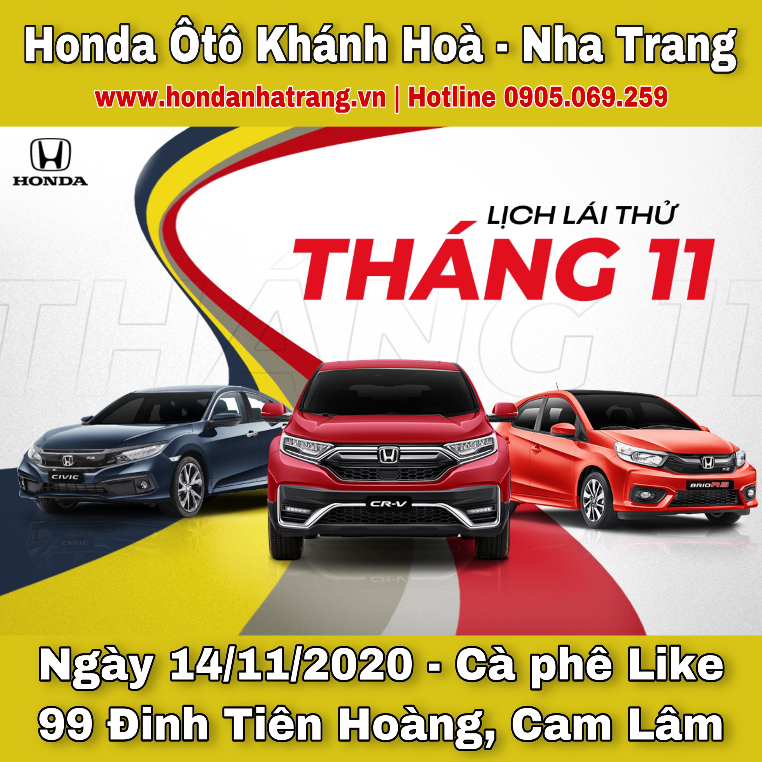 Lái thử Honda ô tô tại Cam Lâm tháng 11-2020. Liên hệ đại lý Honda Ô tô Khánh Hòa - Nha Trang - 0905 069 259.