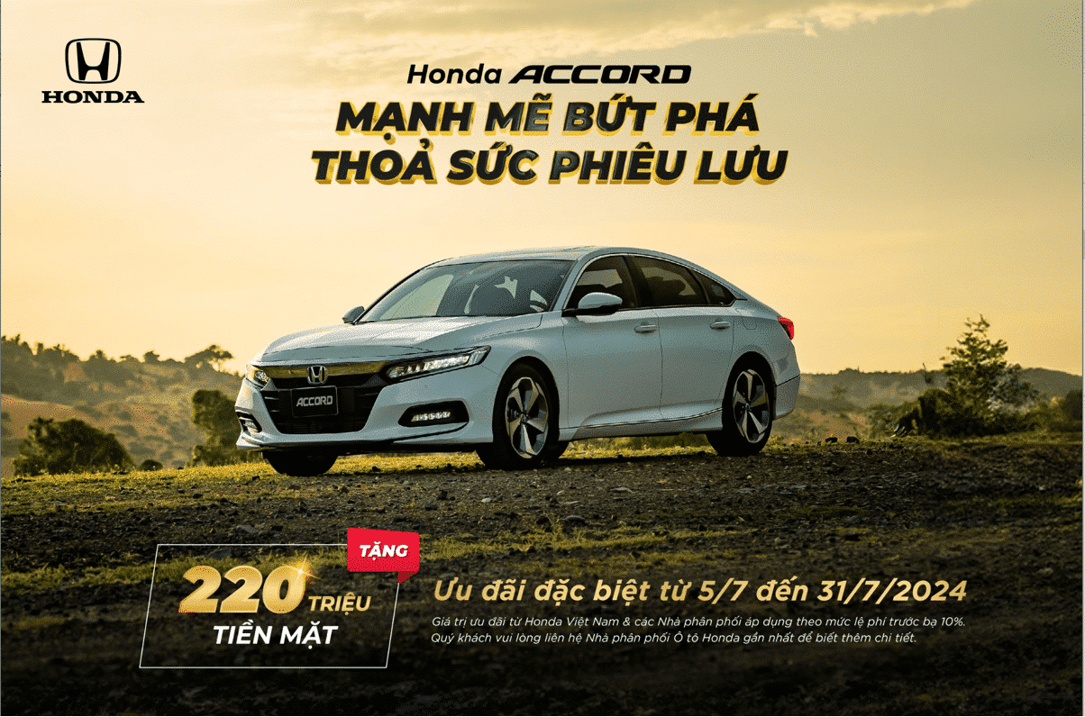 Honda Accord khuyến mãi giảm giá 220 triệu tiền mặt trong tháng 7/2024. Chi tiết liên hệ Honda Ôtô Khánh Hòa - Nha Trang | Hotline 0905 069 259