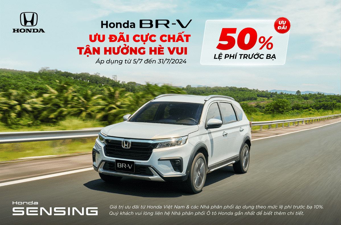 Honda BR-V ưu đãi 50% Lệ phí trước bạ và phụ kiện trong tháng 7/2024. Chi tiết liên hệ Honda Ôtô Khánh Hòa - Nha Trang | Hotline 0905 069 259