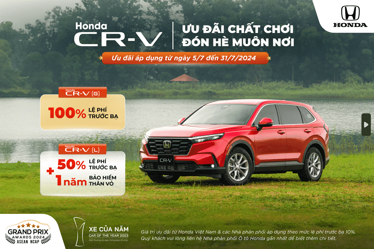 Honda CR-V ưu đãi 100% Lệ phí trước bạ, tặng kèm 1 năm bảo hiểm thân vỏ và phụ kiện trong tháng 7/2024. Chi tiết liên hệ Honda Ôtô Khánh Hòa - Nha Trang | Hotline 0905 069 259